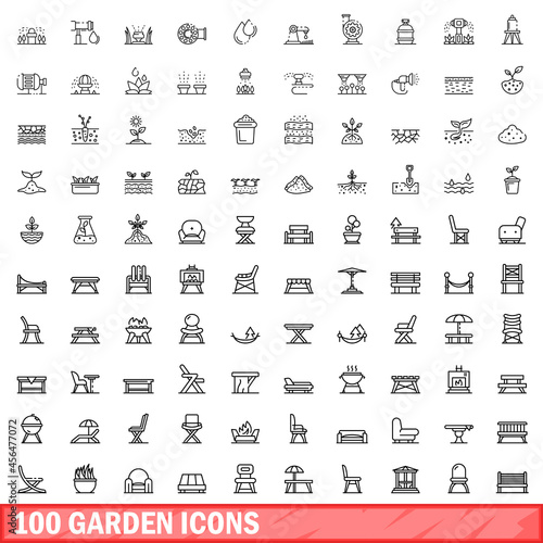 100 garden icons set. Outline illustration of 100 garden icons vector set isolated on white background