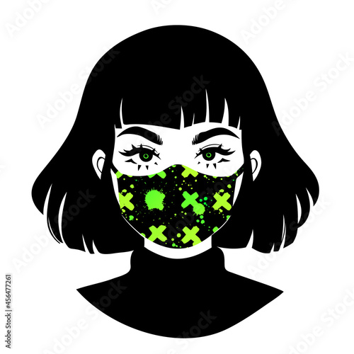 face of a young girl in a medical decorated mask