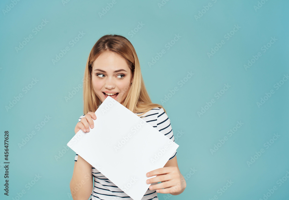 blonde woman with a white sheet in hand banner isolated background blonde woman with a white sheet in hand banner isolated background