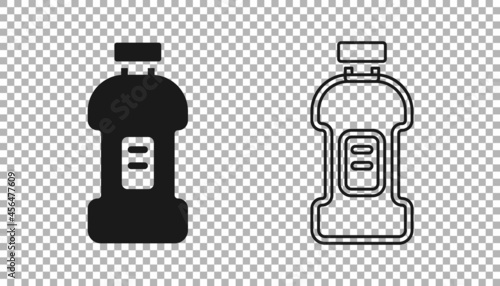 Black Plastic bottle for laundry detergent, bleach, dishwashing liquid or another cleaning agent icon isolated on transparent background. Vector