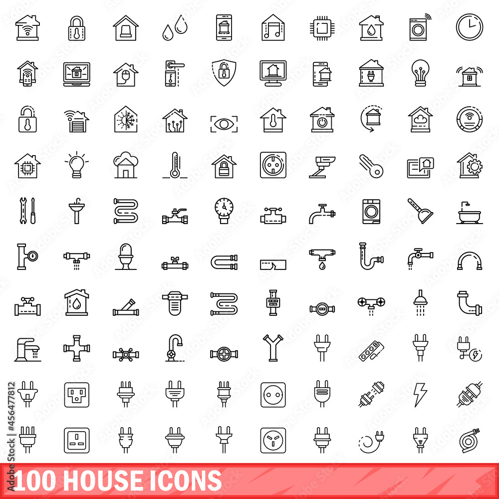 100 house icons set. Outline illustration of 100 house icons vector set isolated on white background 100 house icons set. Outline illustration of 100 house icons vector set isolated on white background