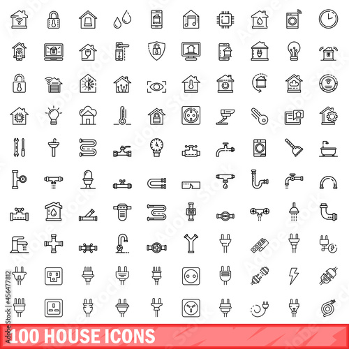 100 house icons set. Outline illustration of 100 house icons vector set isolated on white background