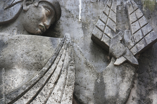 Photography Close-up marble sculpture of giant man, realized Italian fascist age