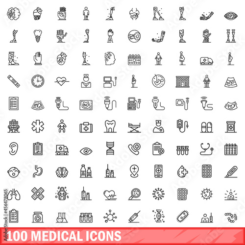 100 medical icons set. Outline illustration of 100 medical icons vector set isolated on white background