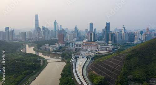 2021 July 25,Hong Kong.Looking towards Shenzhen from the direction of Lo Wu, Hong Kong, 