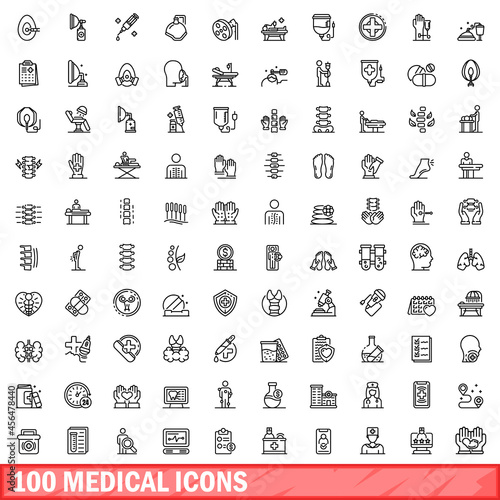 100 medical icons set. Outline illustration of 100 medical icons vector set isolated on white background