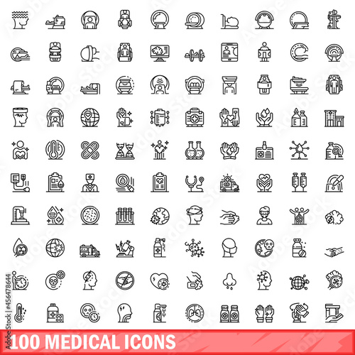100 medical icons set. Outline illustration of 100 medical icons vector set isolated on white background