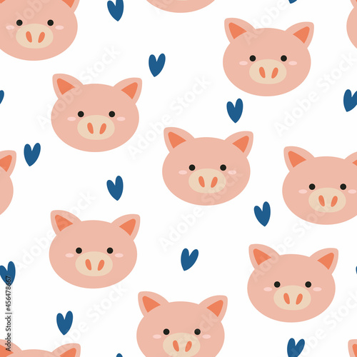 Seamless pattern with cute cartoon pig for fabric print, textile, gift wrapping paper. colorful vector for textile, flat style