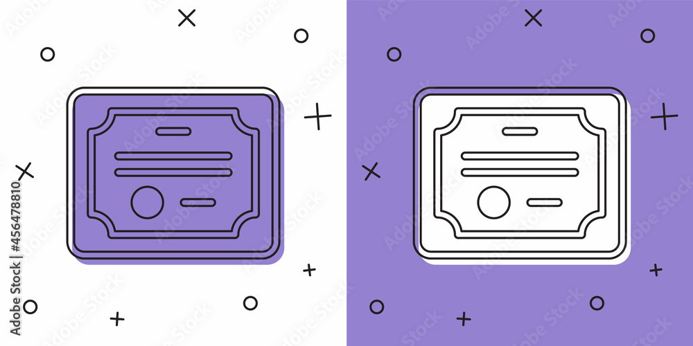 Set Certificate template icon isolated on white and purple background. Achievement, award, degree, grant, diploma concepts. Vector Set Certificate template icon isolated on white and purple background. Achievement, award, degree, grant, diploma concepts. Vector