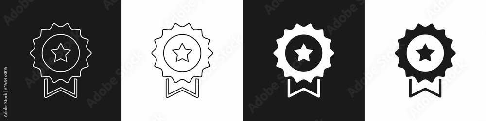 Set Medal with star icon isolated on black and white background. Winner achievement sign. Award medal. Vector Set Medal with star icon isolated on black and white background. Winner achievement sign. Award medal. Vector