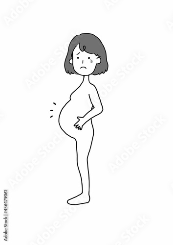 泣き顔の裸の妊婦イメージイラスト白黒
