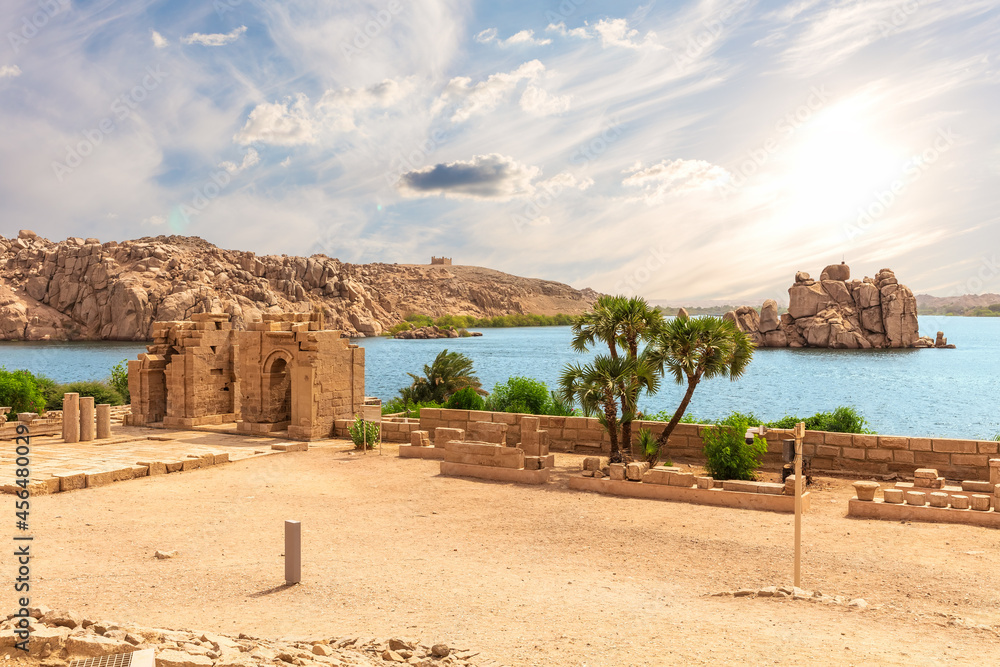Temple arch ruins, Agilkia Island on the Nile, Aswan, Egypt