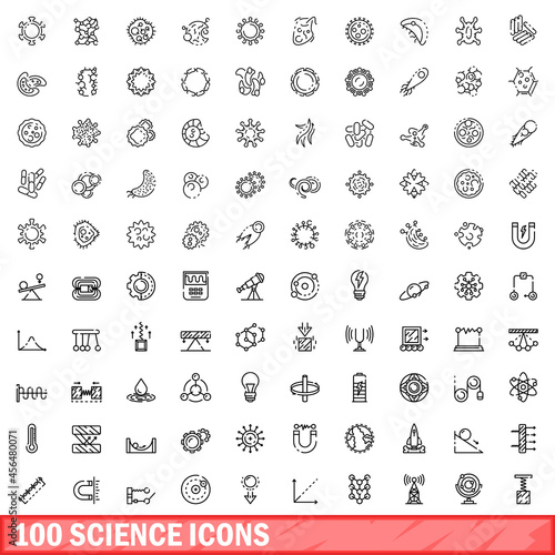 100 science icons set. Outline illustration of 100 science icons vector set isolated on white background