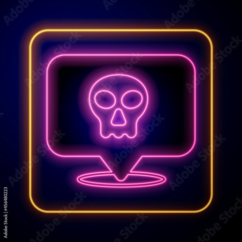 Glowing neon Skull icon isolated on black background. Happy Halloween party. Vector