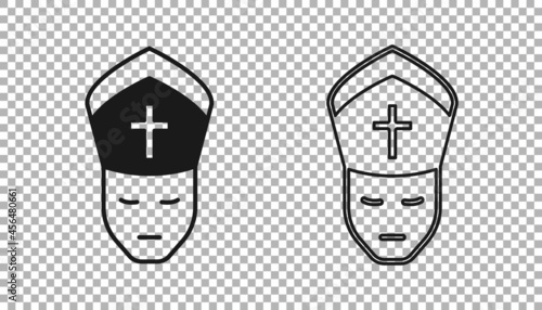 Black Pope icon isolated on transparent background. Pope hat. Holy father. Vector