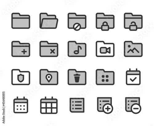 Collection of bicolor pixel perfect icons: User interface. Set #3. Built on base grid of 32 x 32 pixels. The initial base line weight is 2 pixels. Editable strokes