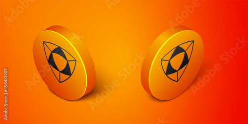Isometric Diamond icon isolated on orange background. Jewelry symbol. Gem stone. Orange circle button. Vector