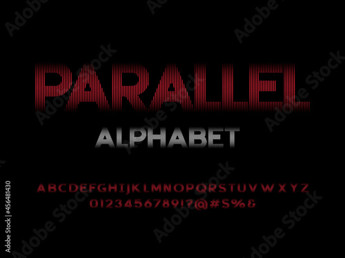 Vector of stylized modern alphabet design with uppercase, numbers and symbols
