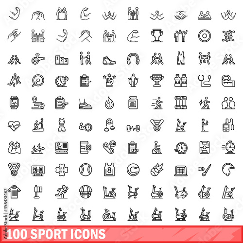 100 sport icons set. Outline illustration of 100 sport icons vector set isolated on white background