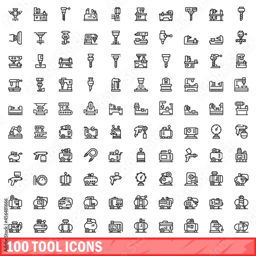 100 tool icons set. Outline illustration of 100 tool icons vector set isolated on white background