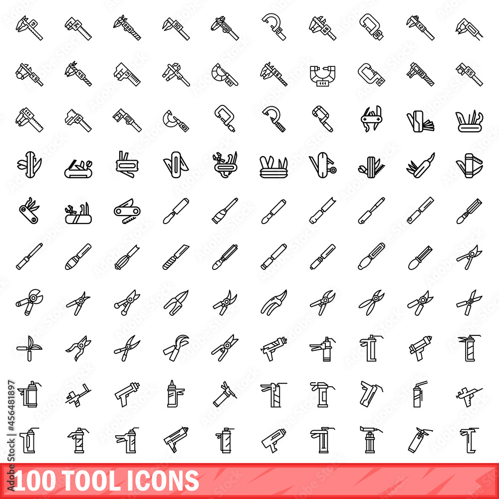 100 tool icons set. Outline illustration of 100 tool icons vector set ...