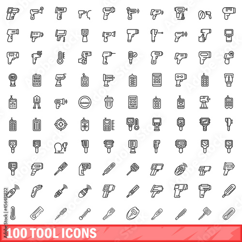 100 tool icons set. Outline illustration of 100 tool icons vector set isolated on white background