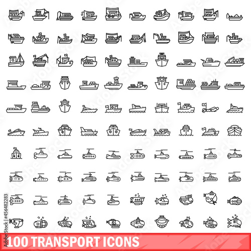 100 transport icons set. Outline illustration of 100 transport icons vector set isolated on white background