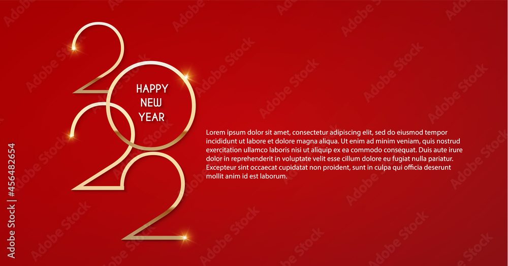 Fototapeta premium Happy new 2022 year Elegant gold text with light. Minimalistic text template