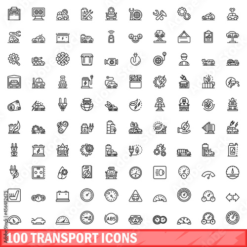 100 transport icons set. Outline illustration of 100 transport icons vector set isolated on white background