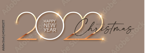 Happy new 2022 year! Elegant gold text with light. Minimalistic soft text template