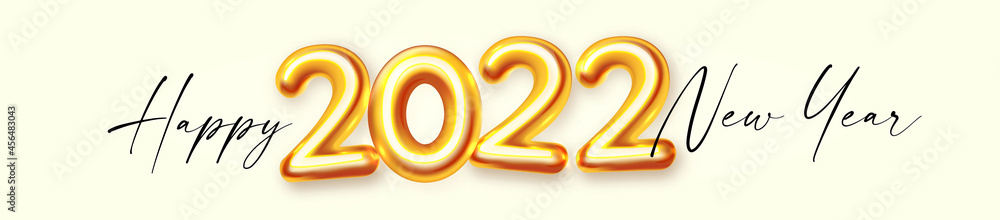 Happy new 2022 year! Elegant gold 3D realistic text with light. Elegant template Happy new 2022 year! Elegant gold 3D realistic text with light. Elegant template