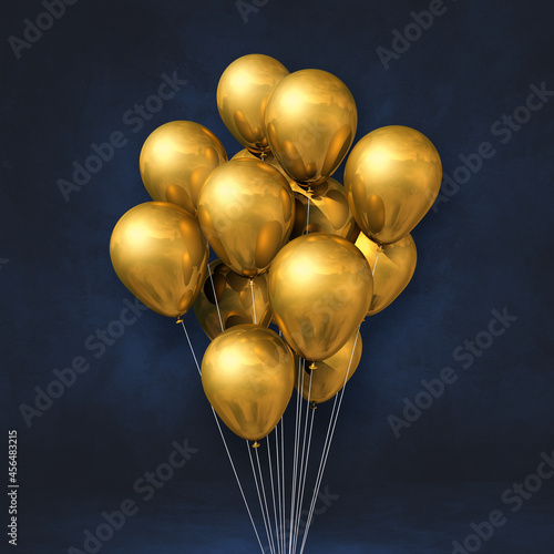 Fototapeta Gold balloons bunch on a black wall background