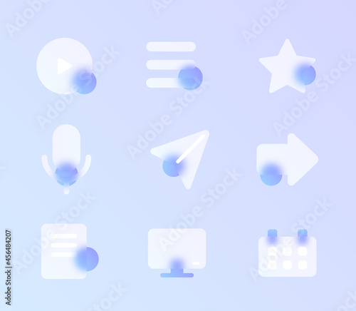 ui glass morphism trendy style icon set. ui web transparent glass color vector icons with blur and purple gradient. for web and ui design, mobile apps and promo business polygraphy