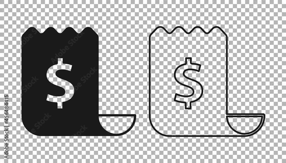 Black Paper check and financial check icon isolated on transparent background. Paper print check, shop receipt or bill. Vector Black Paper check and financial check icon isolated on transparent background. Paper print check, shop receipt or bill. Vector
