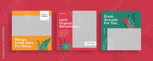 Set of editable templates for Instagram post, Facebook square frame, social media, culinary, beverage, advertisement, and business promotion, fresh design and minimalist vector (1/3)