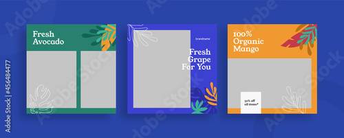 Set of editable templates for Instagram post, Facebook square frame, social media, culinary, beverage, advertisement, and business promotion, fresh design and minimalist vector (3/3)