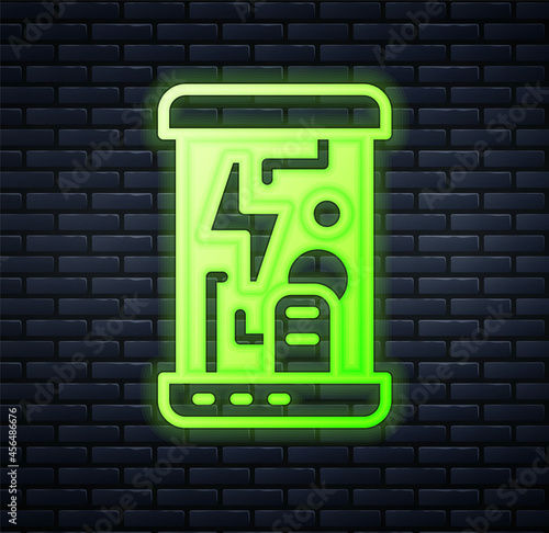 Glowing neon Futuristic cryogenic capsules or containers icon isolated on brick wall background. Cryonic technology for humans or cryogenic chamber. Vector