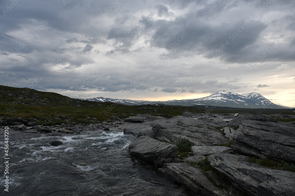 landscape with clouds and river in the mountain