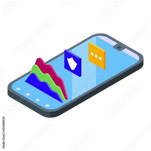 Smartphone code chart icon isometric vector. Web api. Development integration
