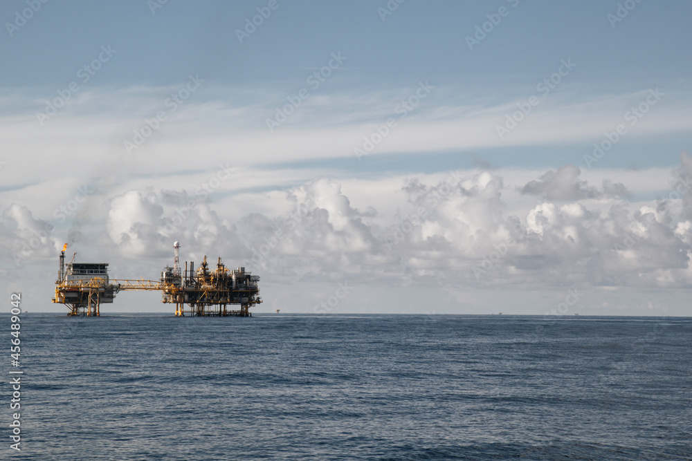 Offshore rig remote Industry oil and gas production petroleum pipeline.