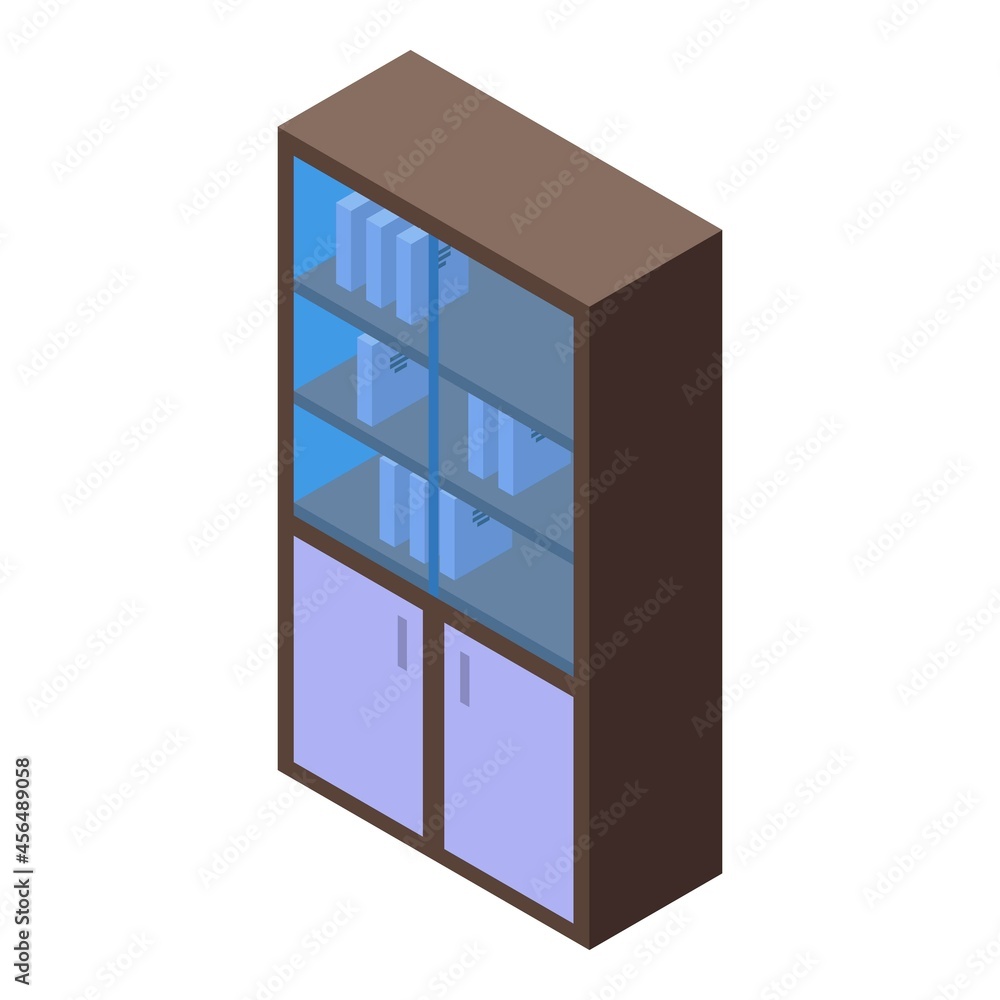 Office wardrobe icon isometric vector. Open cupboard. House furniture Office wardrobe icon isometric vector. Open cupboard. House furniture