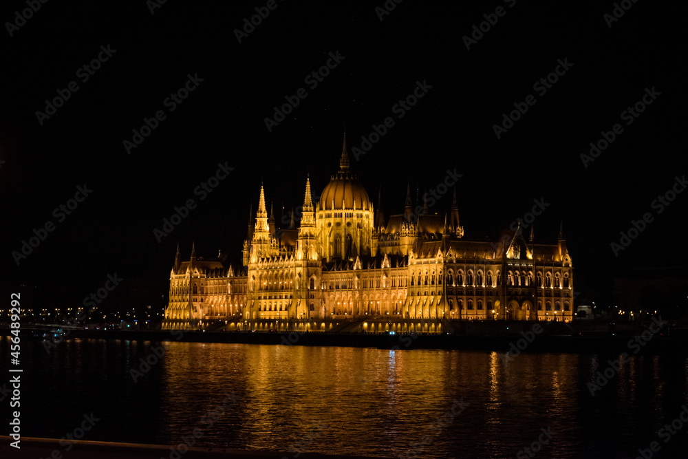 Beautiful building of Parliament in Budapest, Hungary, a popular travel destination at night