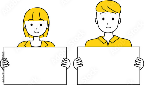 フレームを手に持っている男性と女性のセット