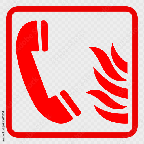 Fire alarm telephone sign on transparent backgound. Vector
