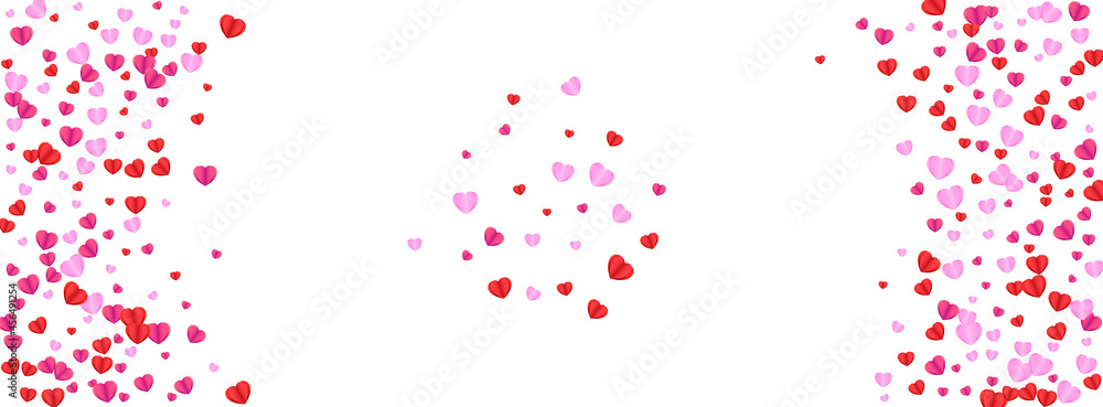Fond Heart Background White Vector. Decor Frame Confetti. Violet Blank Illustration. Tender Heart Bright Texture. Pink Falling Pattern.