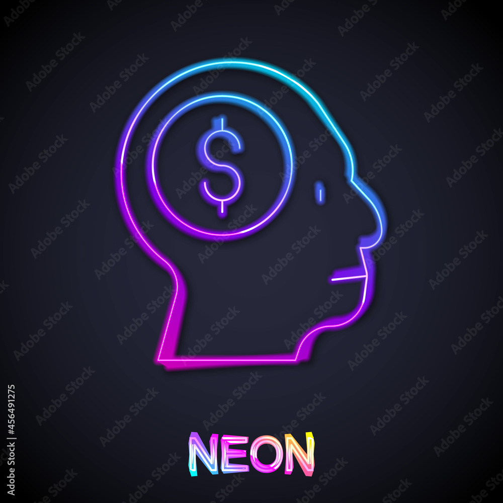 Glowing neon line Business man planning mind icon isolated on black background. Head with dollar. Idea to earn money. Business investment growth. Vector Glowing neon line Business man planning mind icon isolated on black background. Head with dollar. Idea to earn money. Business investment growth. Vector