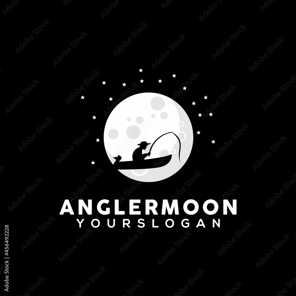 angler logo design illustration on the moon silhouette