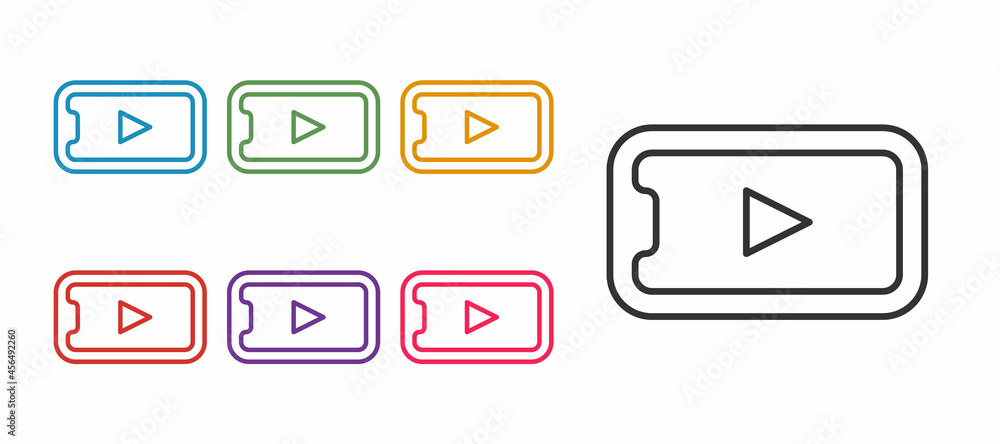 Set line Online play video icon isolated on white background. Smartphone and film strip with play sign. Set icons colorful. Vector Set line Online play video icon isolated on white background. Smartphone and film strip with play sign. Set icons colorful. Vector