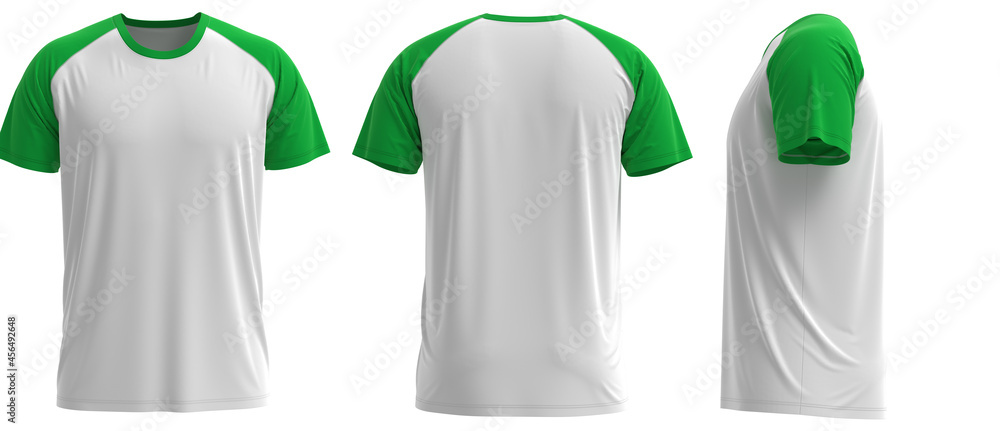 Raglan Short sleeve T-shirt [ Green + White] Stock Photo | Adobe Stock