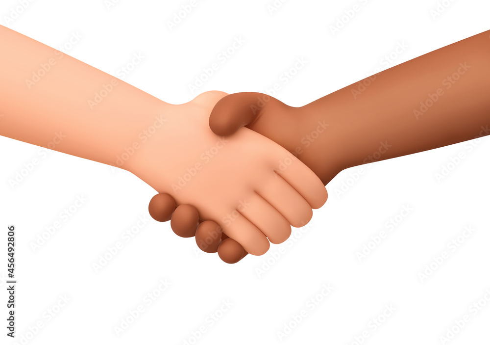 Black and white human hands in a handshake isolated on white background. Clipping path included Black and white human hands in a handshake isolated on white background. Clipping path included